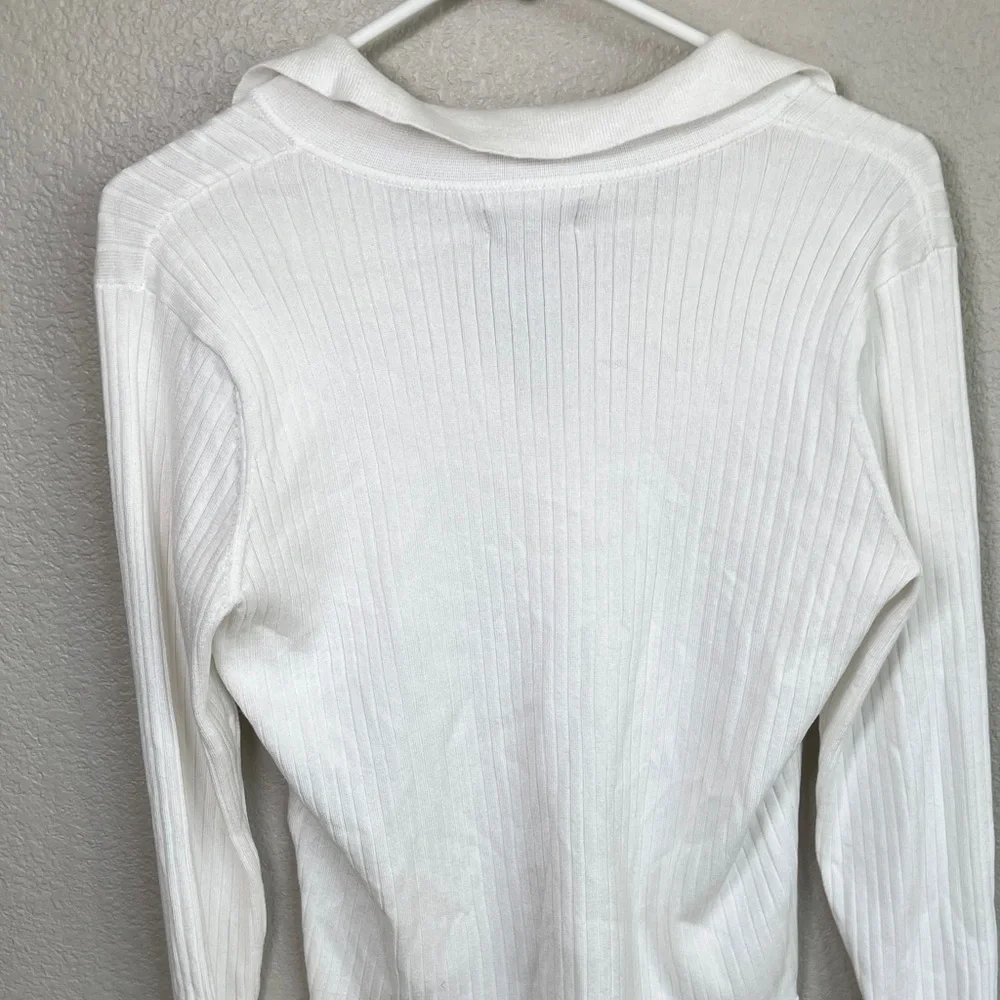 Calvin Klein Women's Ivory Ribbed Blouse - Picture 3 of 6
